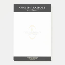 Bloco De Notas Monograma Black White Modern Elegant Business