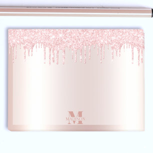 Bloco De Notas Monograma Blush Rosa Dourado Discando Largura Metá