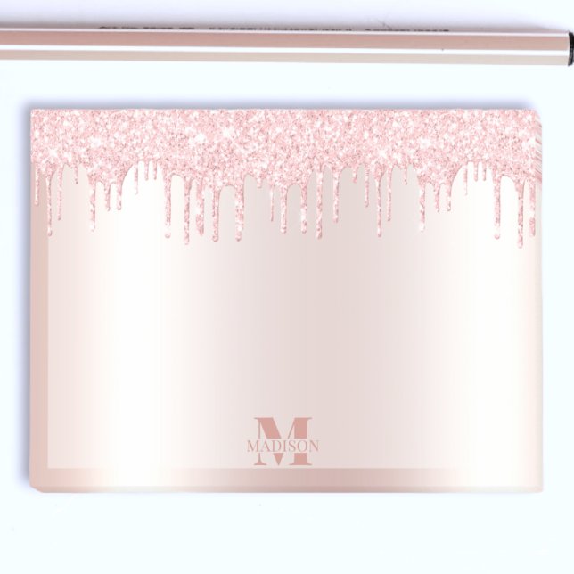 Bloco De Notas Monograma Blush Rosa Dourado Discando Largura Metá (Criador carregado)