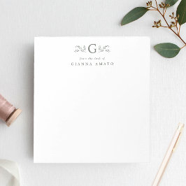 Bloco De Notas Monograma Botânico Verde Elegante