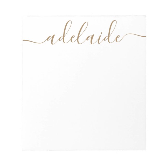 Bloco De Notas Monograma Branco Dourado de Script Chic Moderno El (Frente)