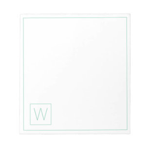 Bloco De Notas Monograma Branco e Teal Simples