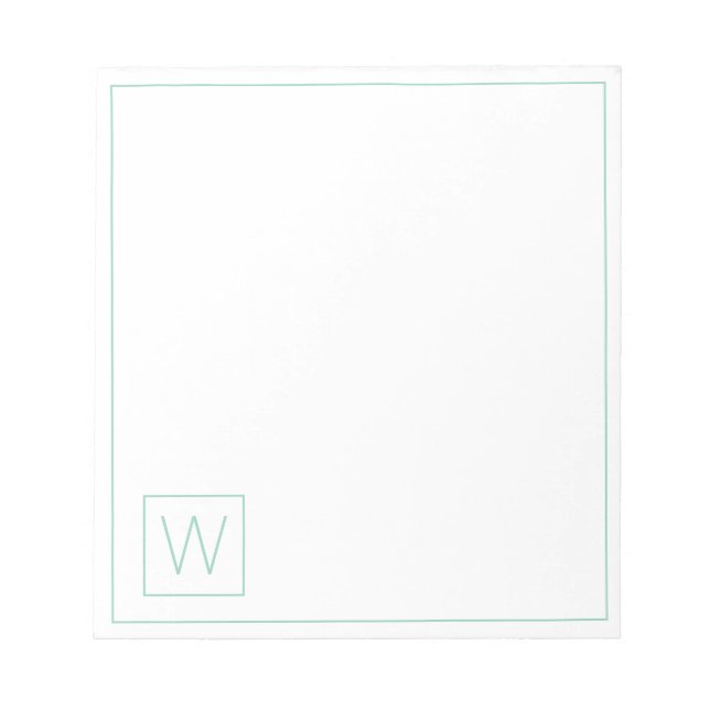 Bloco De Notas Monograma Branco e Teal Simples (Frente)
