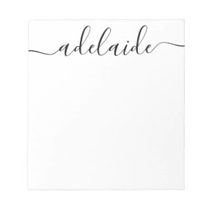Bloco De Notas Monograma Branco Preto de Script Chic Moderno Eleg