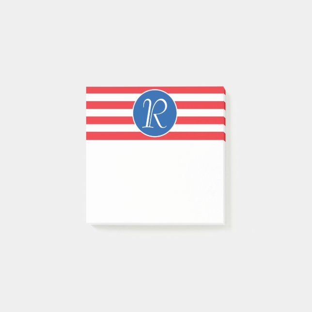 Bloco De Notas Monograma Branco Vermelho e Azul (Frente)