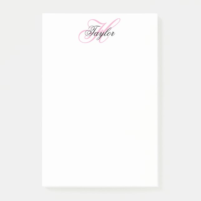 Bloco De Notas Monograma Chique Preto e Rosa (Frente)