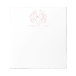 Bloco De Notas Monograma Clássico Blush Pink Floral Crest