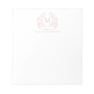 Bloco De Notas Monograma Clássico Blush Pink Floral Crest