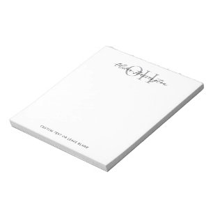 Bloco De Notas Monograma Clássico de Script Branco e Preto Modern