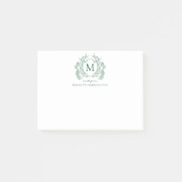 Bloco De Notas Monograma Clássico Floral Verde Vintage Crest