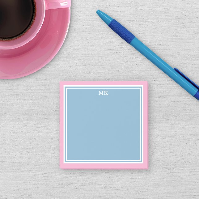 Bloco De Notas Monograma com Bordas Rosa Azul (Criador carregado)