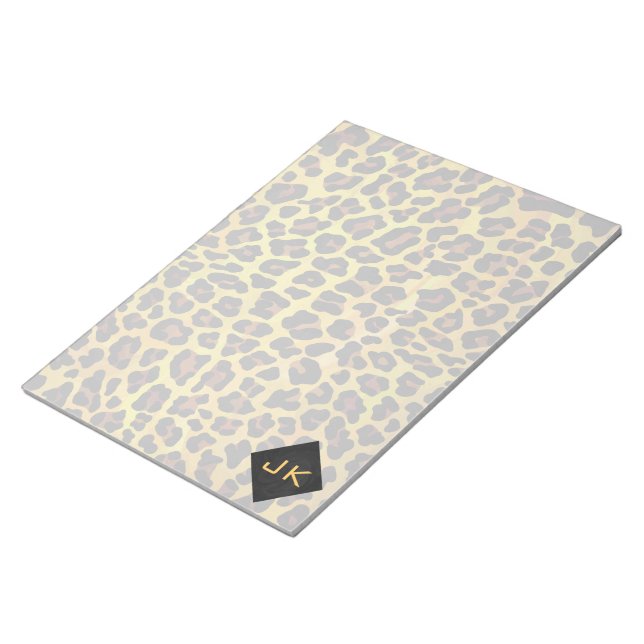 Bloco De Notas Monograma com Leopardo Castanho e Amarelo (Inclinado)