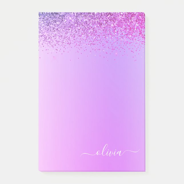 Bloco De Notas Monograma com metal escovado roxo Nome Luxo (Frente)