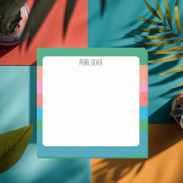 Bloco De Notas Monograma Cópico Personalizado com Strips Colorido (Colorful Stripes CUSTOM Chic Monogram Personalized Post-it Notes
)