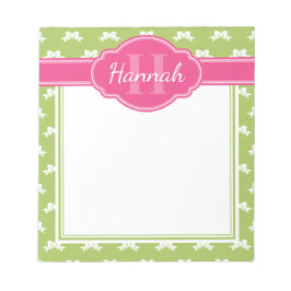 Bloco De Notas Monograma cor-de-rosa com padrão branco verde