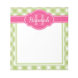 Bloco De Notas Monograma cor-de-rosa com padrão branco verde