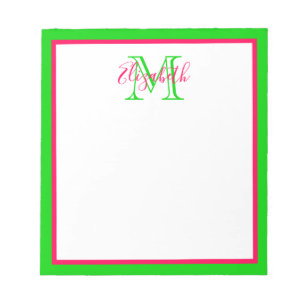 Bloco De Notas Monograma cor-de-rosa e verde formal