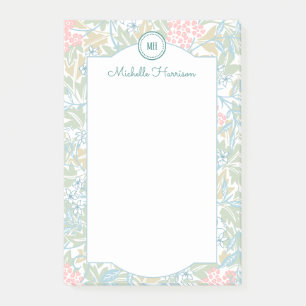 Bloco De Notas Monograma Cor Floral Moderna Vintage Verde Rosa