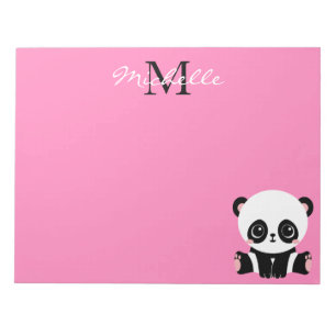 Bloco De Notas Monograma Cute Sentado Panda Personalizada Rosa