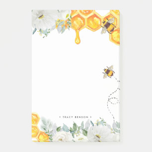 Bloco De Notas Monograma de Abelha Bumble Floral Honeycomb Person