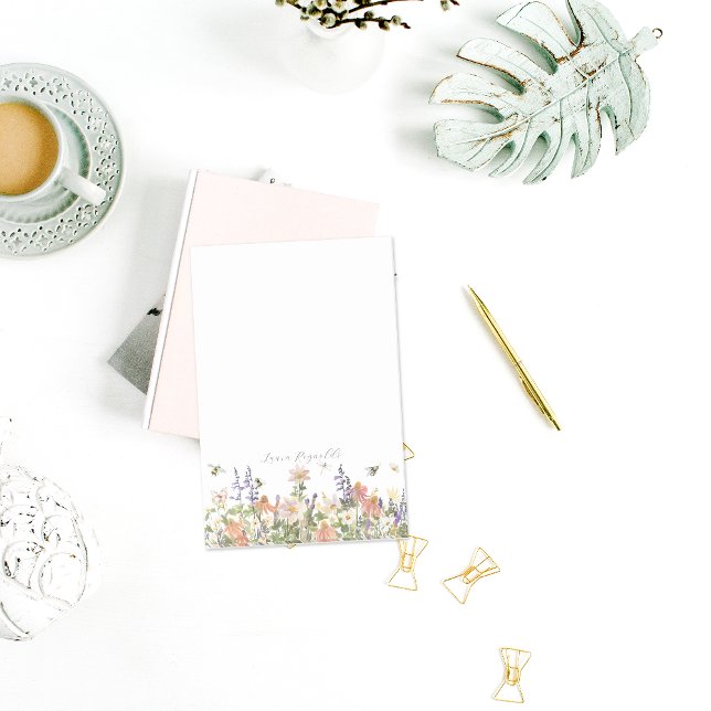 Bloco De Notas Monograma de Abelhas de Flor Selvagem Personalizad (Criador carregado)