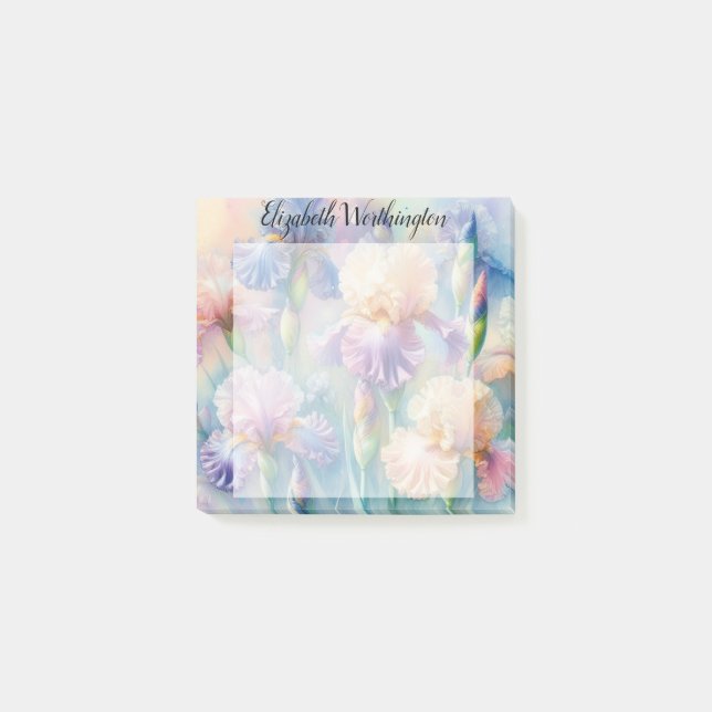 Bloco De Notas Monograma de aguarela floral com flores de íris ro (Frente)
