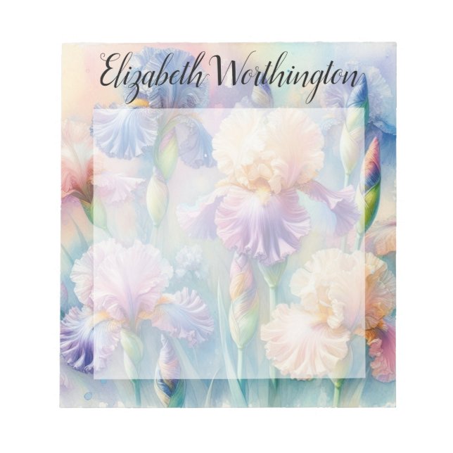 Bloco De Notas Monograma de aquarela floral com flores de íris ro (Frente)