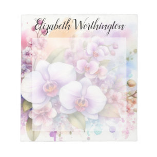 Bloco De Notas Monograma de aquarela floral com flores de orquíde