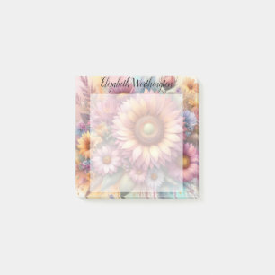 Bloco De Notas Monograma de aquarela floral rosa amarelo girassol