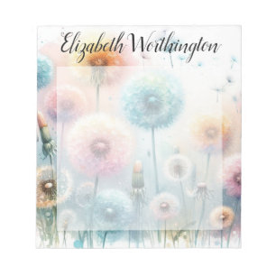 Bloco De Notas Monograma de aquarela floral rosado azul dentes-de