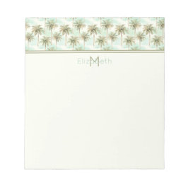 Bloco De Notas Monograma de Árvore de Palma Tropical Aqua e Creme