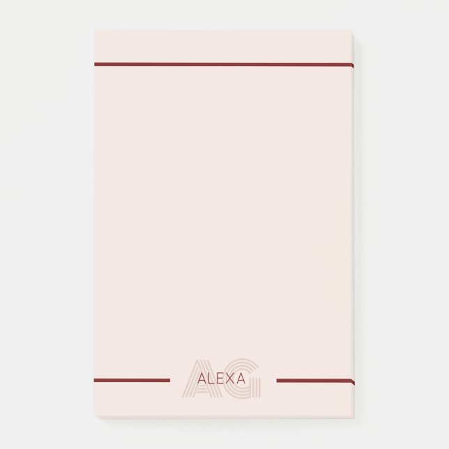 Bloco De Notas Monograma de Beige Moderno e Vinho (Frente)