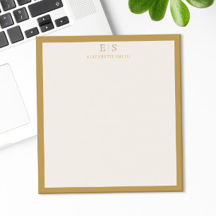 Bloco De Notas Monograma de Borda Dourada Marfim Elegante