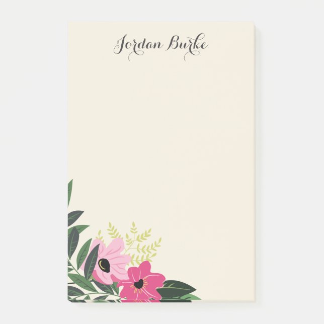 Bloco De Notas Monograma de Borda Floral Chic (Frente)