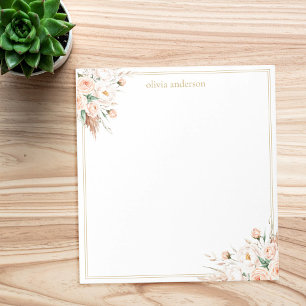 Bloco De Notas Monograma de Borda Floral de Boho Minimalista Eleg