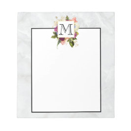 Bloco De Notas Monograma de Buquê Floral de Cor de Água Rosa Mode