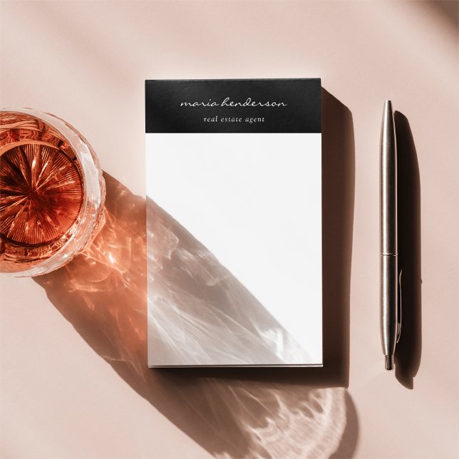 Bloco De Notas Monograma de Caligrafia Branca Moderna em Preto (Criador carregado)