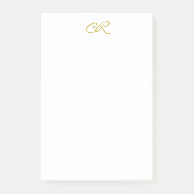 Bloco De Notas Monograma de Caligrafia Cor Dourada Moderno Simple (Frente)