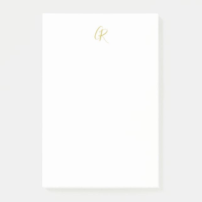 Bloco De Notas Monograma de Caligrafia Cor Dourada Moderno Simple (Frente)