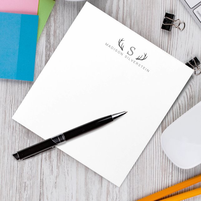 Bloco De Notas Monograma de Cinzas de veados clássicos (Classy Deer Antlers Gray Monogram Notepad)