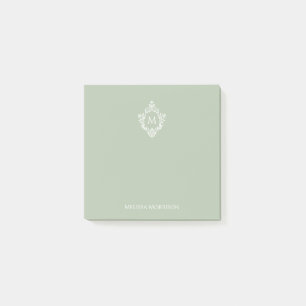 Bloco De Notas Monograma de Crista Verde Sage Vintage Inicial Ele