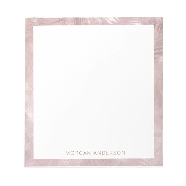 Bloco De Notas monograma de folha rosa dourada faux foliage tropi (Frente)