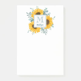 Bloco De Notas Monograma de girassol Nome Floral Personalizado