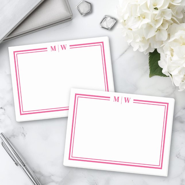 Bloco De Notas Monograma de iniciais rosa quente (Hot Pink Monogram Post-it Notes)