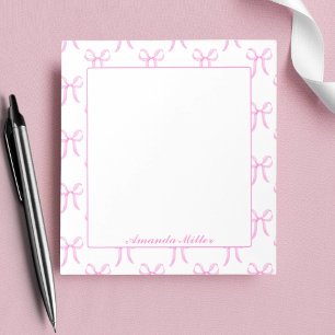 Bloco De Notas Monograma de Laços Fofos Rosa Bonito Coquete
