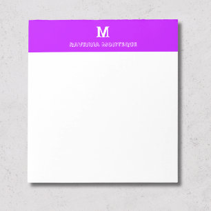 Bloco De Notas Monograma de Letra de Nome Personalizado Neon Roxo