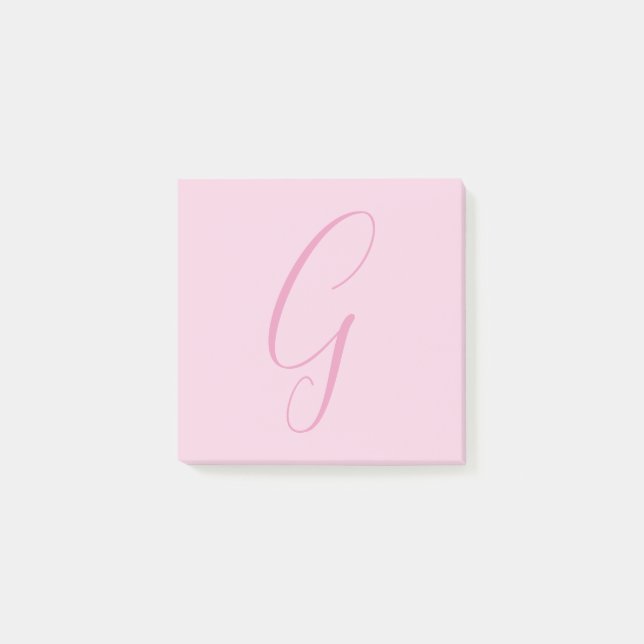 Bloco De Notas Monograma de Letra Inicial Rosa Claro Simples Chic (Frente)