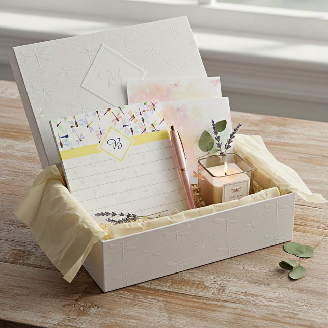 Bloco De Notas Monograma de libélulas coloridas (Criador carregado)