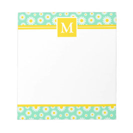 Bloco De Notas Monograma de Margaridas Verde Primavera