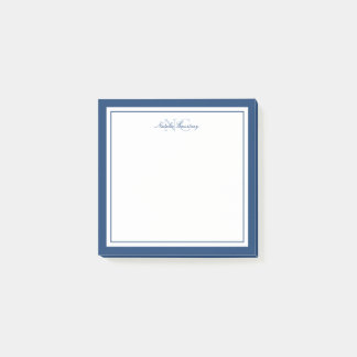 Bloco De Notas Monograma de Marinho de Script Minimalista Azul Du